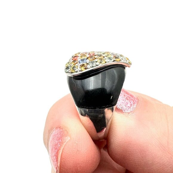 Sterling Silver Womens Ring Multicolor Tourmaline Heart Black Enamel Size 6 - Picture 5 of 8